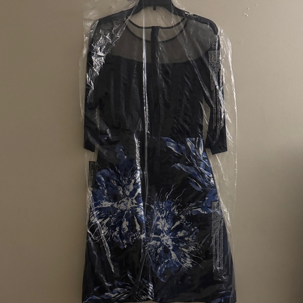 R & M Richards Black and Blue Floral Long Sleeve Dress